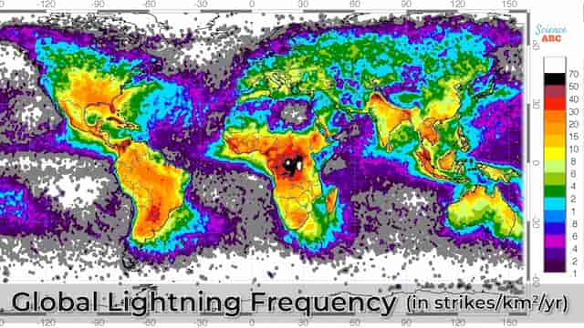 雷の発生地域の分布図